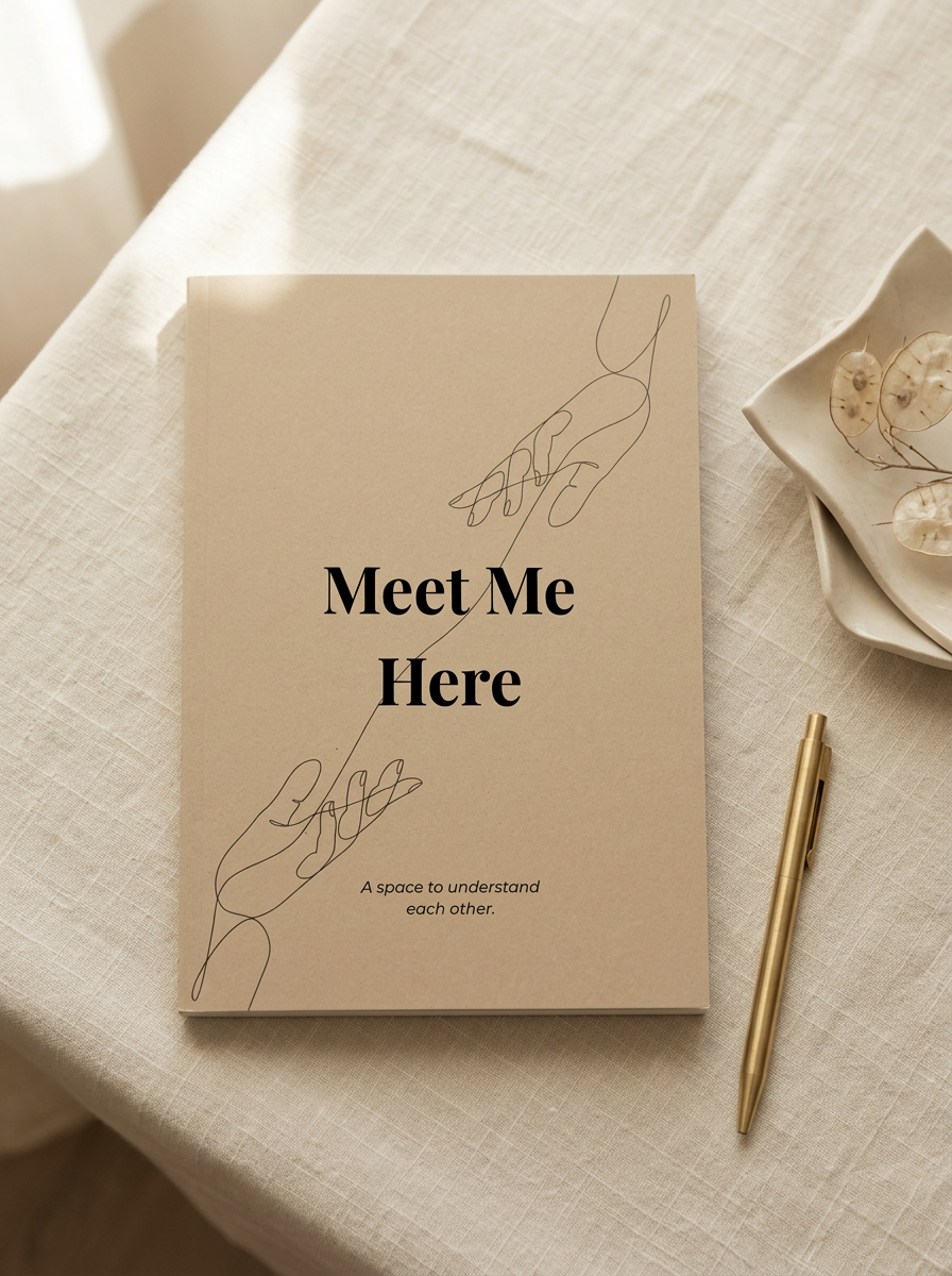 An open couples journal on warm linen